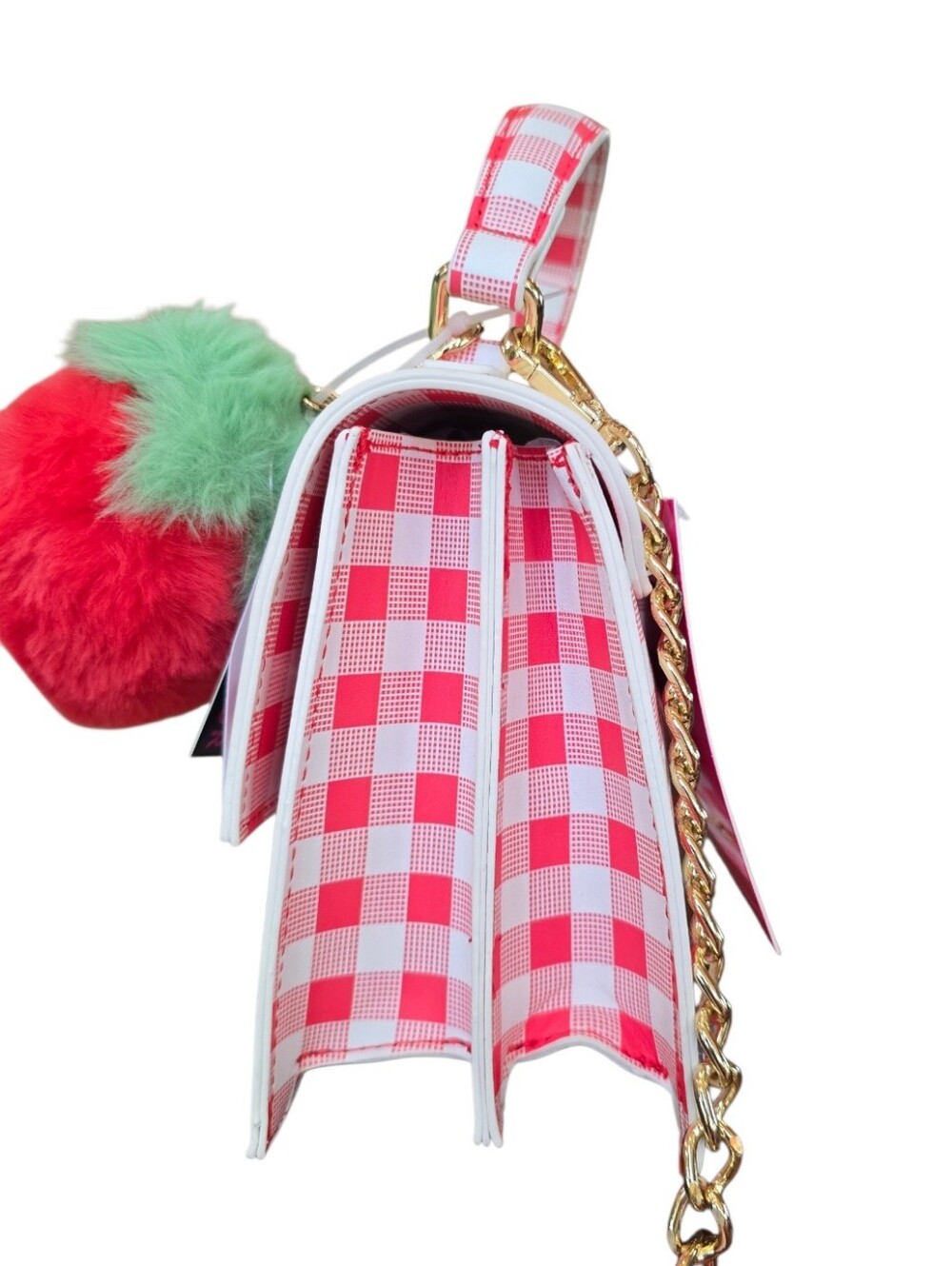 Betsey Johnson Strawberry Gingham Red White Crossbody Handbag - Picture 7 of 12